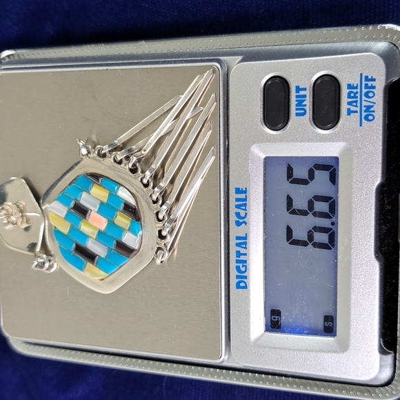 Native American Multi Stone Cobblestone On Sterling Silver Dangle Earrings - Picture 9 of 11